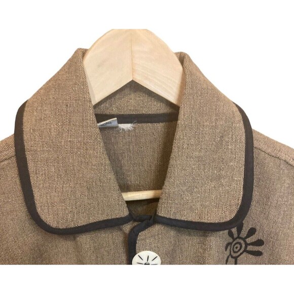 Venus Imports shacket top hieroglyphics large white buttons Nepal brown black - Picture 11 of 16